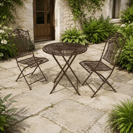 Salon de jardin bistrot 2 places avec table et chaises pliantes