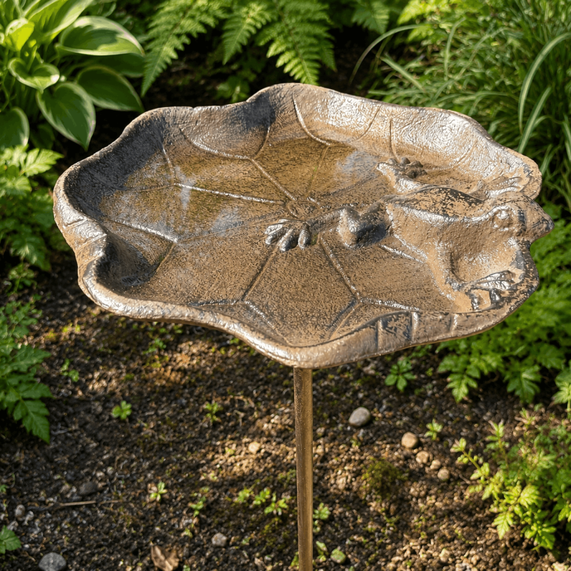 Détail de la vasque fleur en fonte pour petits oiseaux