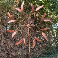 Grande éolienne de jardin double rotation en métal rouillé – Ø 80 cm