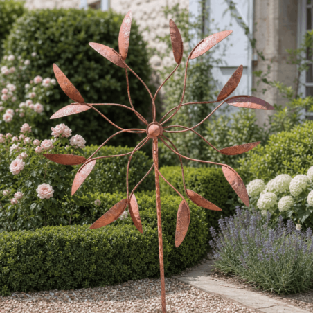 Éolienne de jardin double rotation rouillée Ø 80 cm