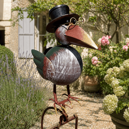 Gros corbeau décoratif avec chapeau et lunettes