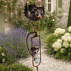 Mobile de jardin avec deux chouettes en métal