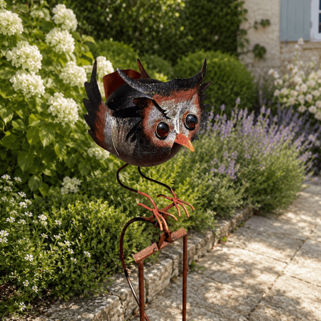 Maman chouette décorative en métal patiné