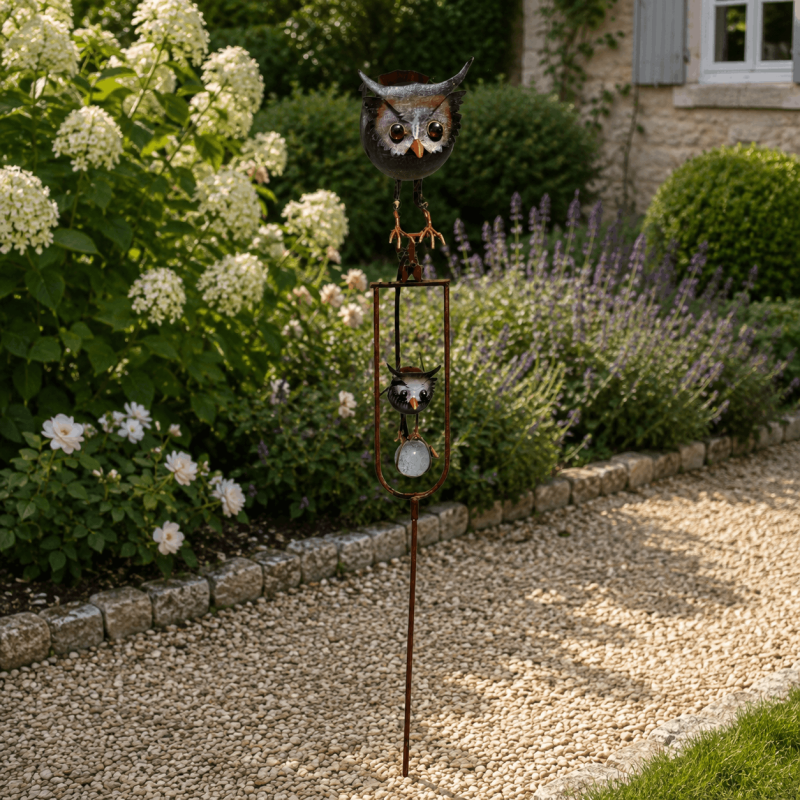 Balancier de jardin maman et bébé chouette – vue entière