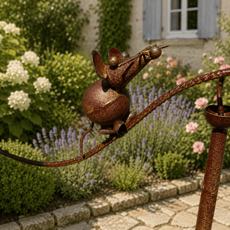 Petite souris sur mobile de jardin rotatif