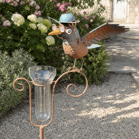 Pluviomètre corbeau avec verre entonnoir gradué 35 mm