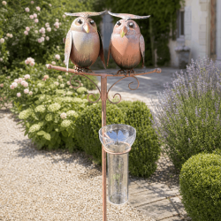 Pluviomètre de jardin deux chouettes avec entonnoir en verre gradué 35 mm