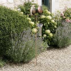 Pluviomètre décoratif à piquer 2 chouettes en métal – H 112 cm