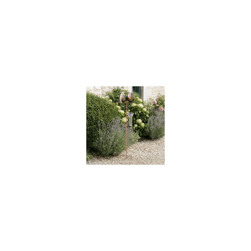 Pluviomètre décoratif à piquer 2 chouettes en métal – H 112 cm