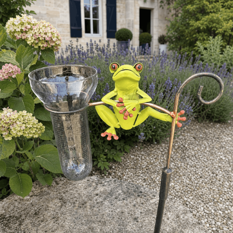 Pluviomètre décoratif grenouille avec verre gradué 35 mm