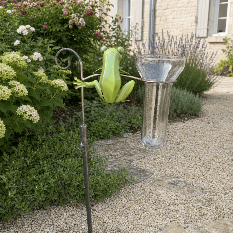 Pluviomètre grenouille décoratif à piquer H 121 cm