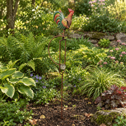 Mobile de jardin coq à balancier en métal H 135 cm