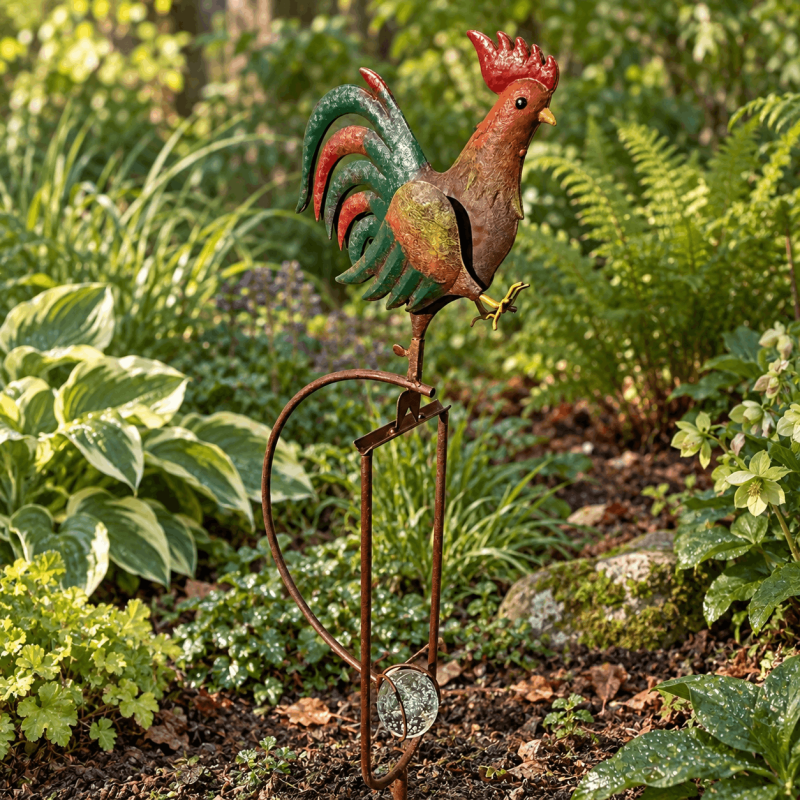 Mobile de jardin coq à piquer avec balancier à vent