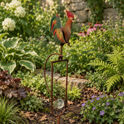 Balancier de jardin coq avec boule en verre bullé