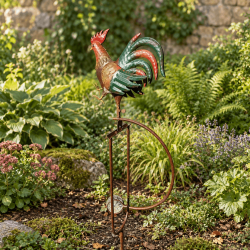 Décoration de jardin à piquer coq mobile en métal