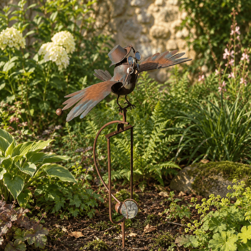 Mobile de jardin chouette avec lunettes aviateur et ailes mobiles
