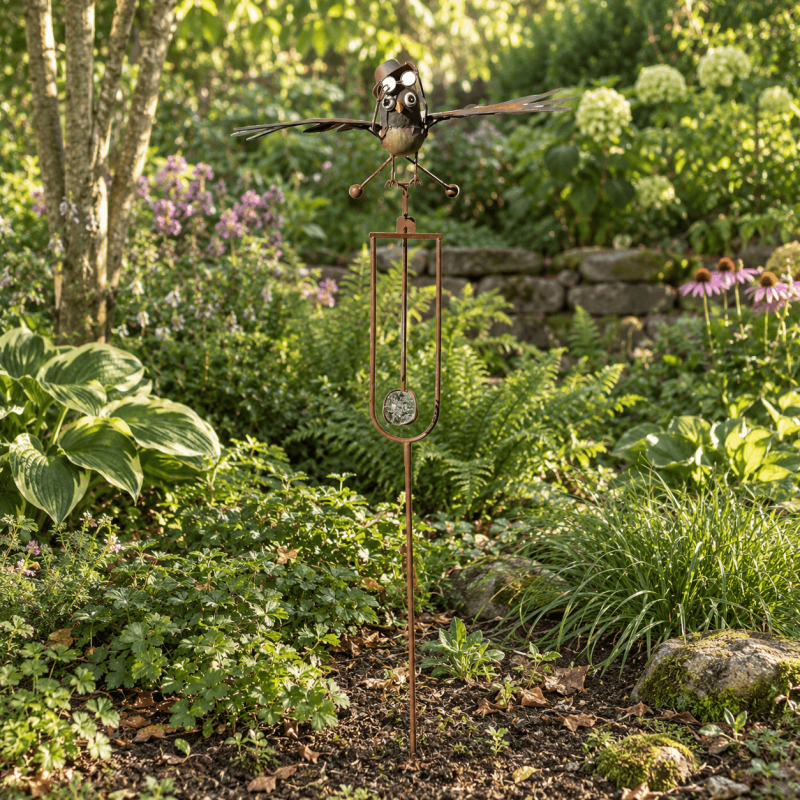 Mobile de jardin chouette aviateur à balancier H 138 cm