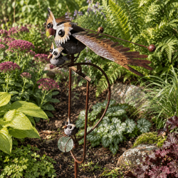 Mobile de jardin maman chouette avec ses deux bébés