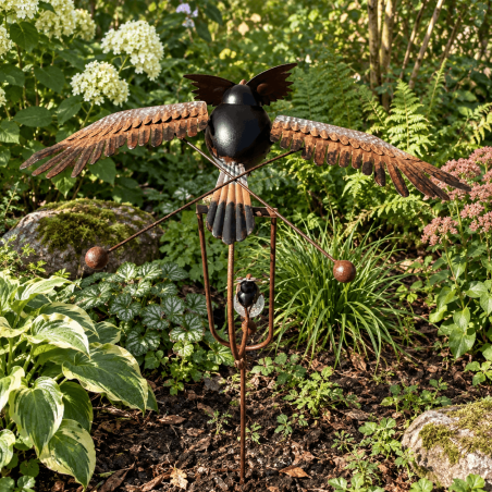 Chouette en métal avec grandes ailes mobiles et contrepoids