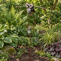 Mobile de jardin chouette et ses deux bébés à ailes mobiles H 126 cm