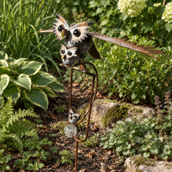 Balancier de jardin chouette et bébés en métal patiné