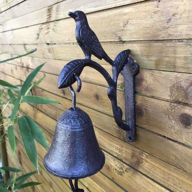 Cloche de porte-jardin-portail motif oiseau en fonte