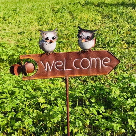 Pic, tuteur décoratif de jardin welcome chouette
