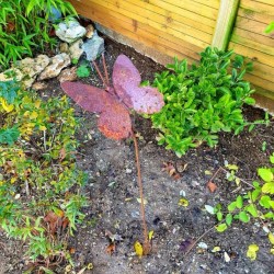 Pic de jardin décoratif en fer couleur rouille motif papillon