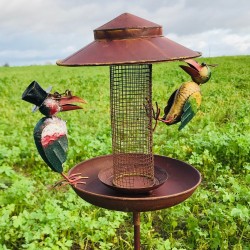 Pic de jardin décoratif, mangeoire en fer corbeaux colorés