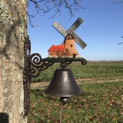 Grande Cloche De Porte Fonte H 40cm motif Moulin à vent