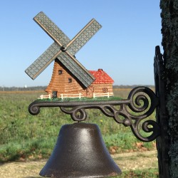 Grande Cloche De Porte Fonte H 40cm motif Moulin à vent