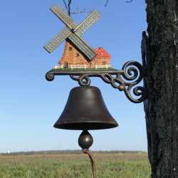 Grande Cloche De Porte Fonte H 40cm motif Moulin à vent