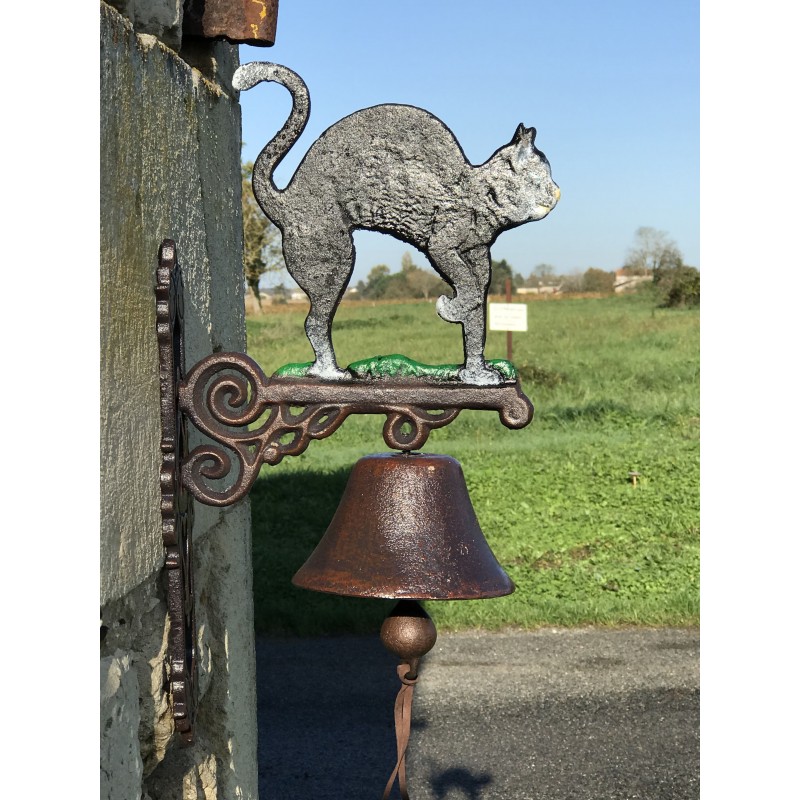 Grande Cloche De Porte Fonte H 45cm motif Chat noir