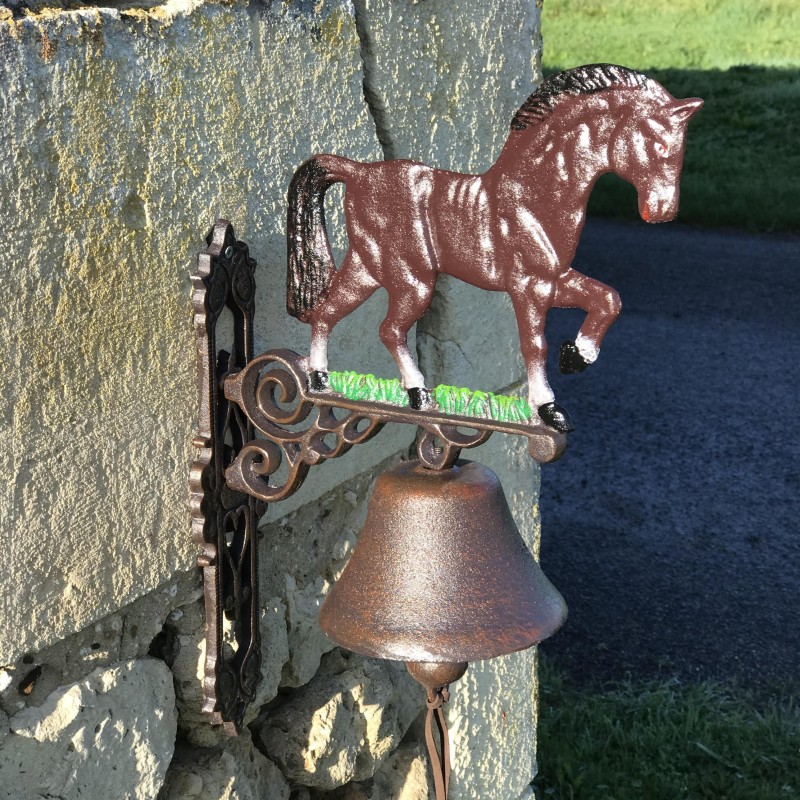 Grande Cloche De Porte Fonte H 45cm motif Cheval