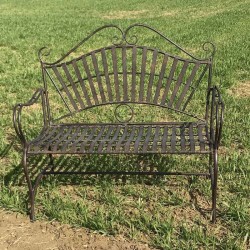 Banc de jardin fer forgé arabesque mis en scène 