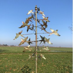 Éolienne décorative  De Jardin Moulin à Vent Verte Motif Oiseau Hauteur 233 cm vue de face 