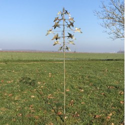 Éolienne De Jardin Moulin à Vent Verte Motif Oiseau Hauteur 233 cm vue entière 