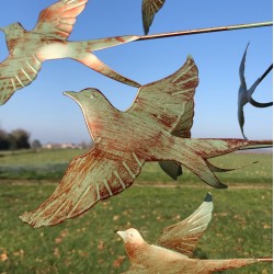 Éolienne De Jardin Moulin à Vent Verte Motif Oiseau Hauteur 233 cm