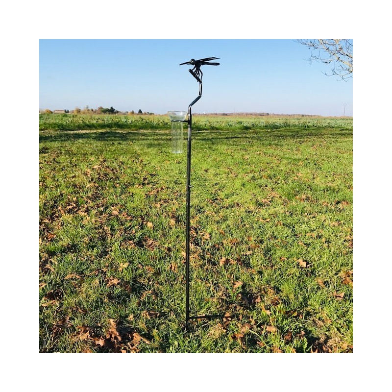 Pluviomètre Original Décoratif  Libellule en Inox Forgé H134 cm vue entière