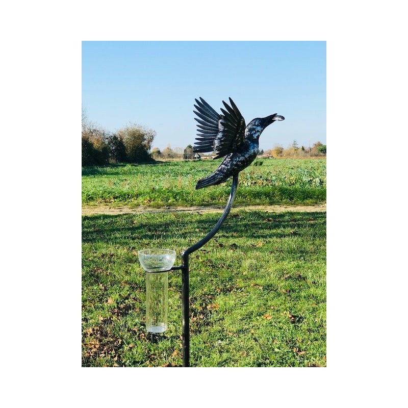 Pluviomètre Original Décoratif Martin Pêcheur en Inox Forgé H134 cm