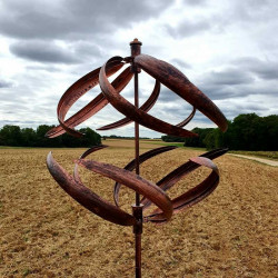 Éolienne décorative de jardin en fer sphère cuivrée brossée modèle LANGEAIS