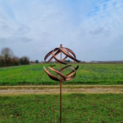 Grande Éolienne décorative de jardin en Métal sphère cuivré brossé modèle LANGEAIS