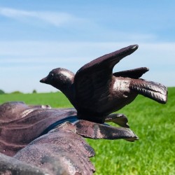 Grande Mangeoire Bain d'oiseau en Fonte Feuille De Vigne marron H-83cm