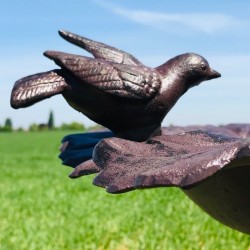 Grande Mangeoire Bain d'oiseau en Fonte Feuille De Vigne marron H-83cm vues des ornements