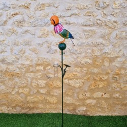 Pluviomètre décoratif motif perroquet coloré 152x30x17 cm vue entière