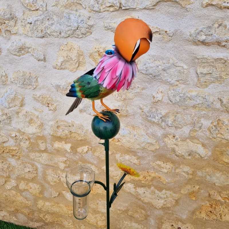 Pluviomètre décoratif motif perroquet coloré 152x30x17 cm vue de prêt