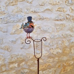 Pluviomètre décoratif modèle oiseau avec chapeau et entonnoir gradué vued de face