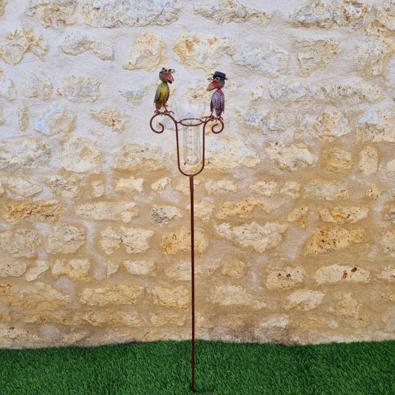 Pluviomètre corbeaux décoration de jardin gradué 129 cm vue entière