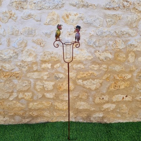 Pluviomètre corbeaux décoration de jardin gradué 129 cm vue entière
