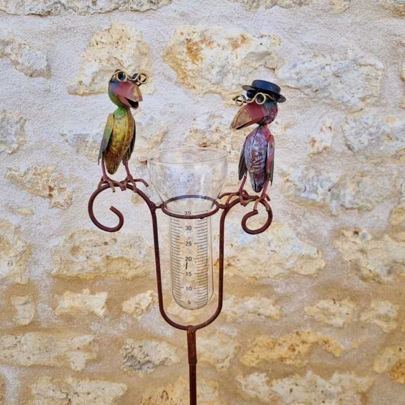 Pluviomètre corbeaux décoration de jardin gradué 129 cm vue proche